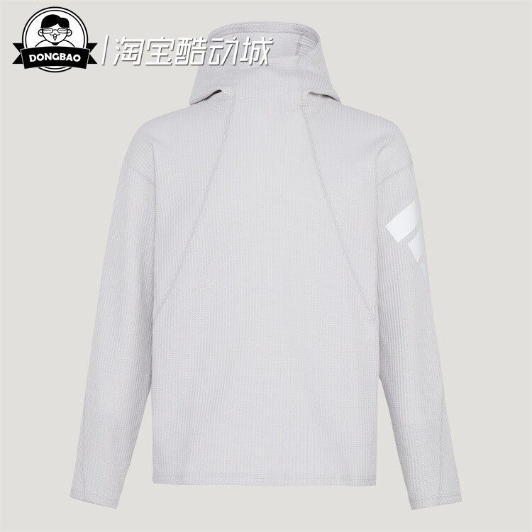 华夫格针织连帽卫衣套头衫