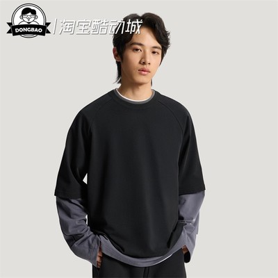 纯棉假两件运动休闲长袖T恤