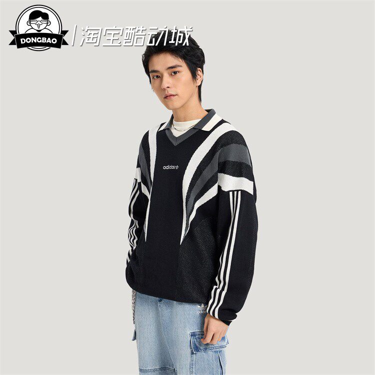 1月adidas阿迪达斯休闲纯棉针织运动宽松套头毛衣KW2018/KW2017