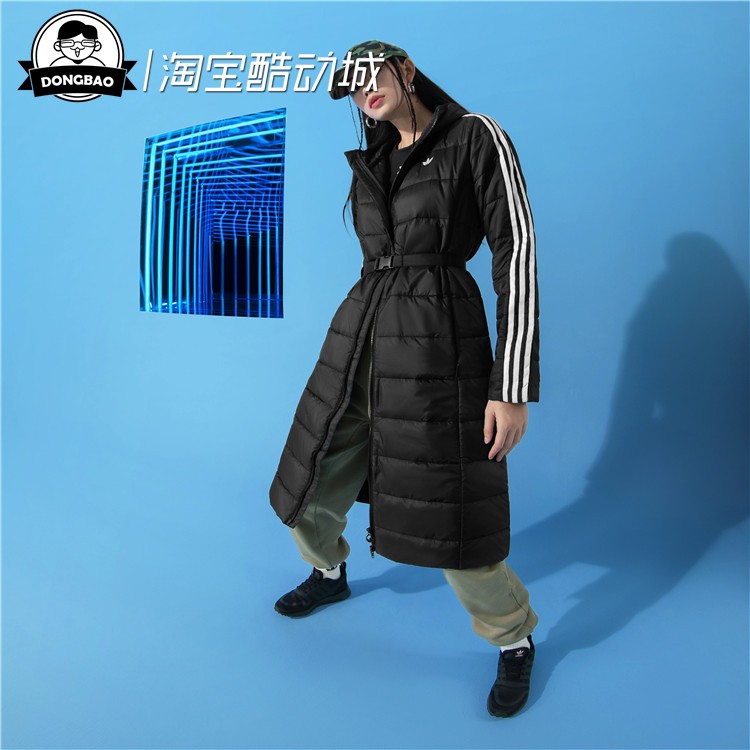 12月adidas阿迪达斯 PREMIUM 运动修身中长款连帽棉服HK5