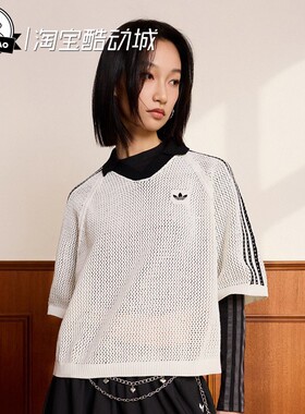 2月adidas阿迪达斯女子舒适休闲优雅针织运动半袖V领POLO衫KC6490