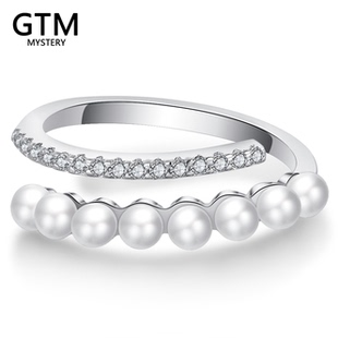 GTM星璇天然淡水珍珠戒指女925纯银开口戒可调节轻奢高级感小众