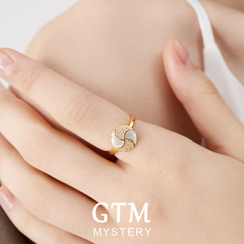 GTM天然贝母幸运符戒指女925纯银