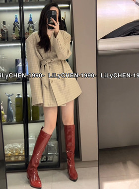格子西装外套宽松西服2024春秋