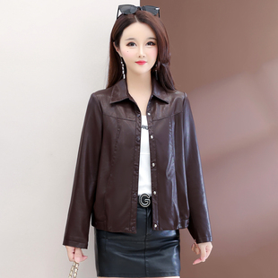 衬衫领皮衣休闲短款PU皮外套女春秋高级感百搭外套小个子皮夹克