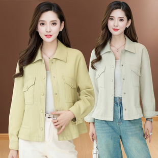 时尚洋气皮衣短款PU皮外套女2026年春款小个子衬衫领夹克上衣