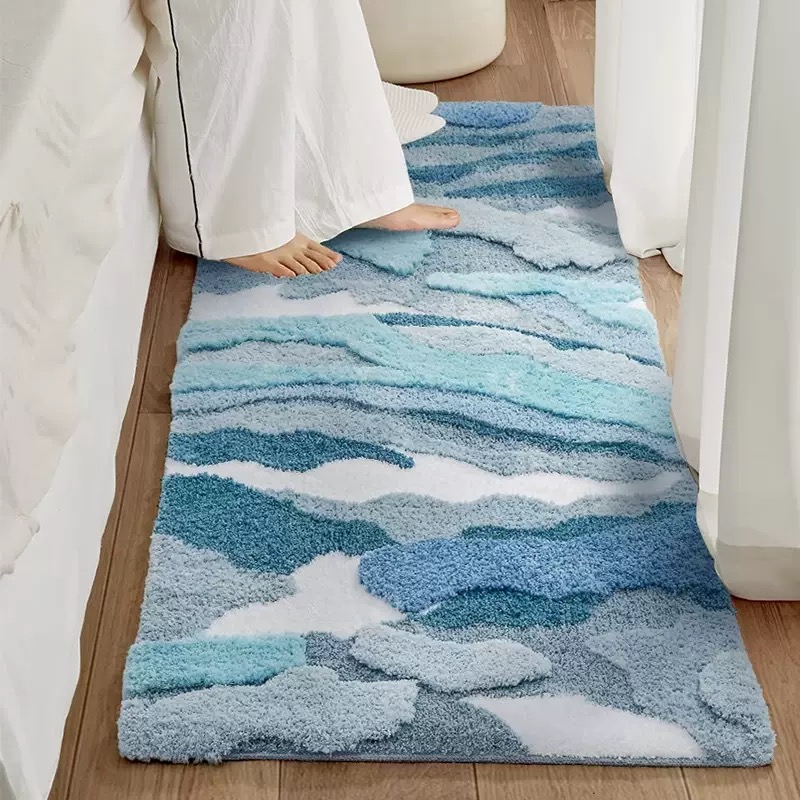 北欧植绒地毯床边毯卧室书房苔藓大自然簇绒地垫加厚客厅飘窗毯