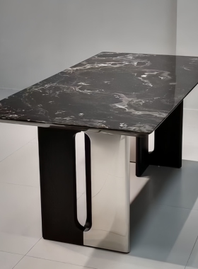 CZ105黑玫瑰大理石餐桌1.6米1.8米定制台面桌脚长餐台意式极简