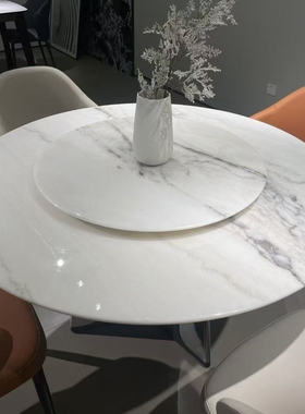 CZ107纯天然大理石圆餐台1.35米带转盘奢石餐桌意式极简轻奢圆桌