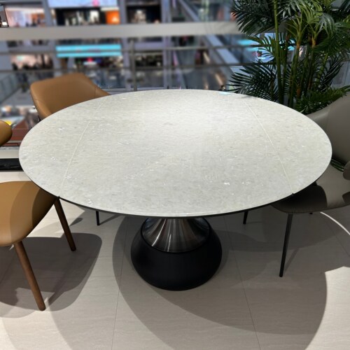 CZ231拉伸功能餐桌1.3米圆桌跳台餐桌微晶石钻石白天然大理石奢石