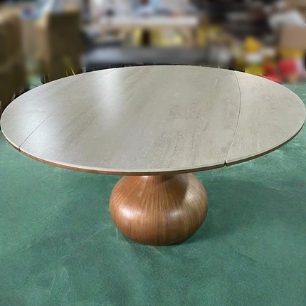 CZ305岩板面跳台餐桌1.2米1.3米拉伸功能餐台胡桃色实木脚原木风