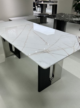 CZ125纯天然大理石长餐台1.6米1.8奢石维多利亚金米兰白玉芬迪白