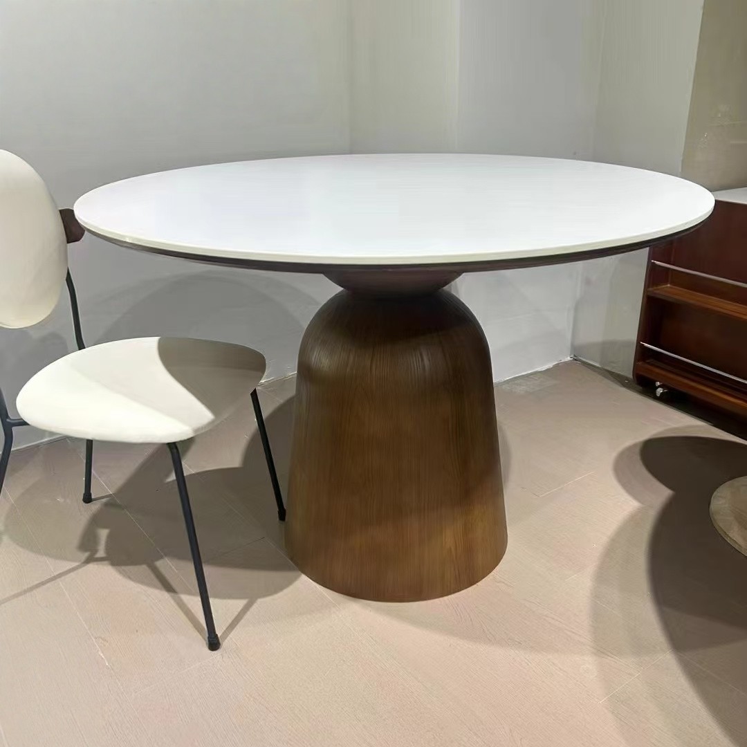 CZ303岩板实木脚小圆桌1米1.1米1.2米胡桃色小户型餐台原木奶油风