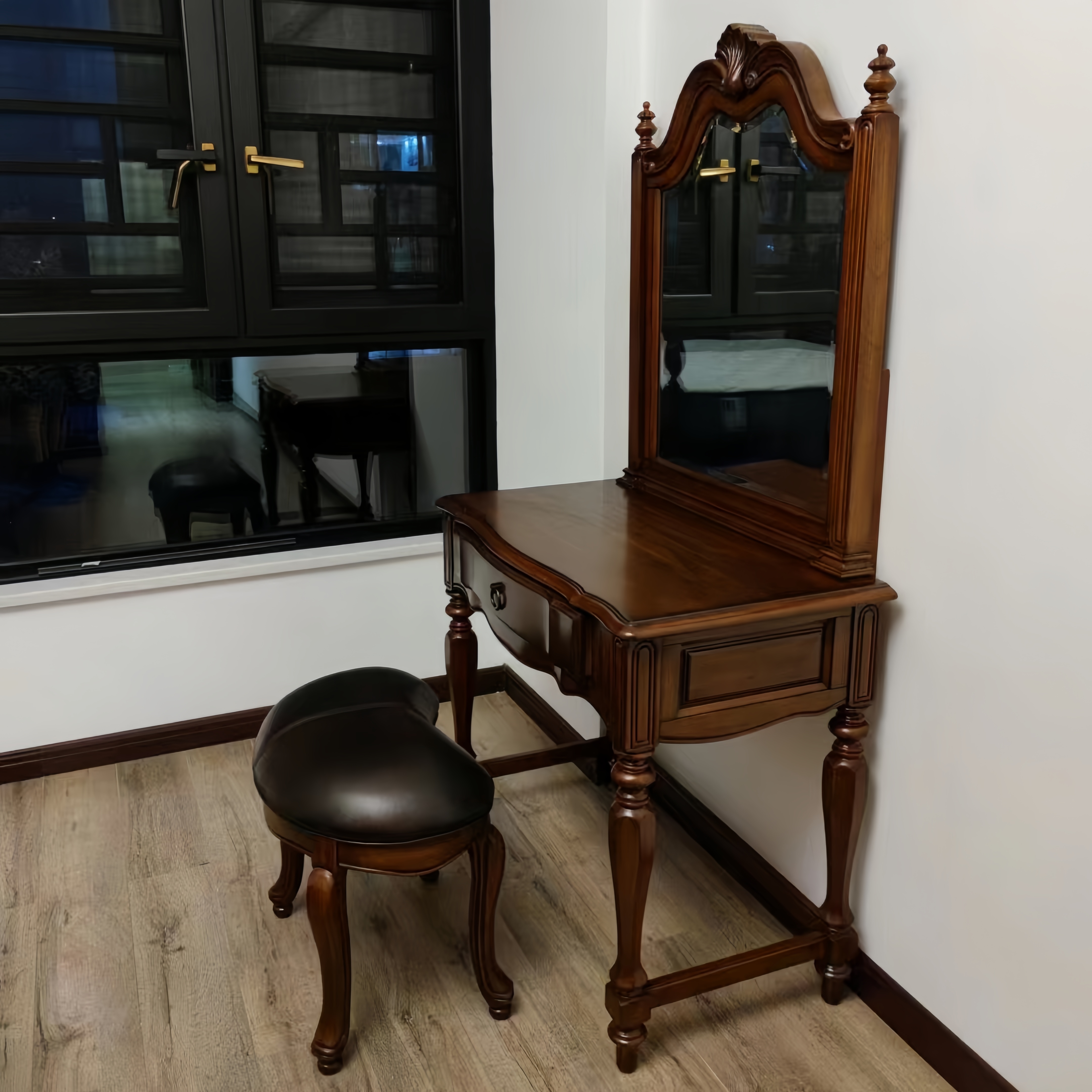 DB713美式梳妆台梳妆镜90cm长全实木梳妆台美式古典简美小妆台