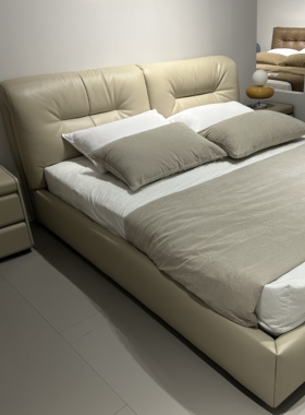 JA235意式极简真皮床1.8米头层牛皮定制皮色主卧床红色真皮大床