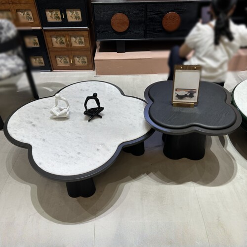 CJ520意式极简大理石组合茶几钻石白奢石方形圆形组合客厅茶几