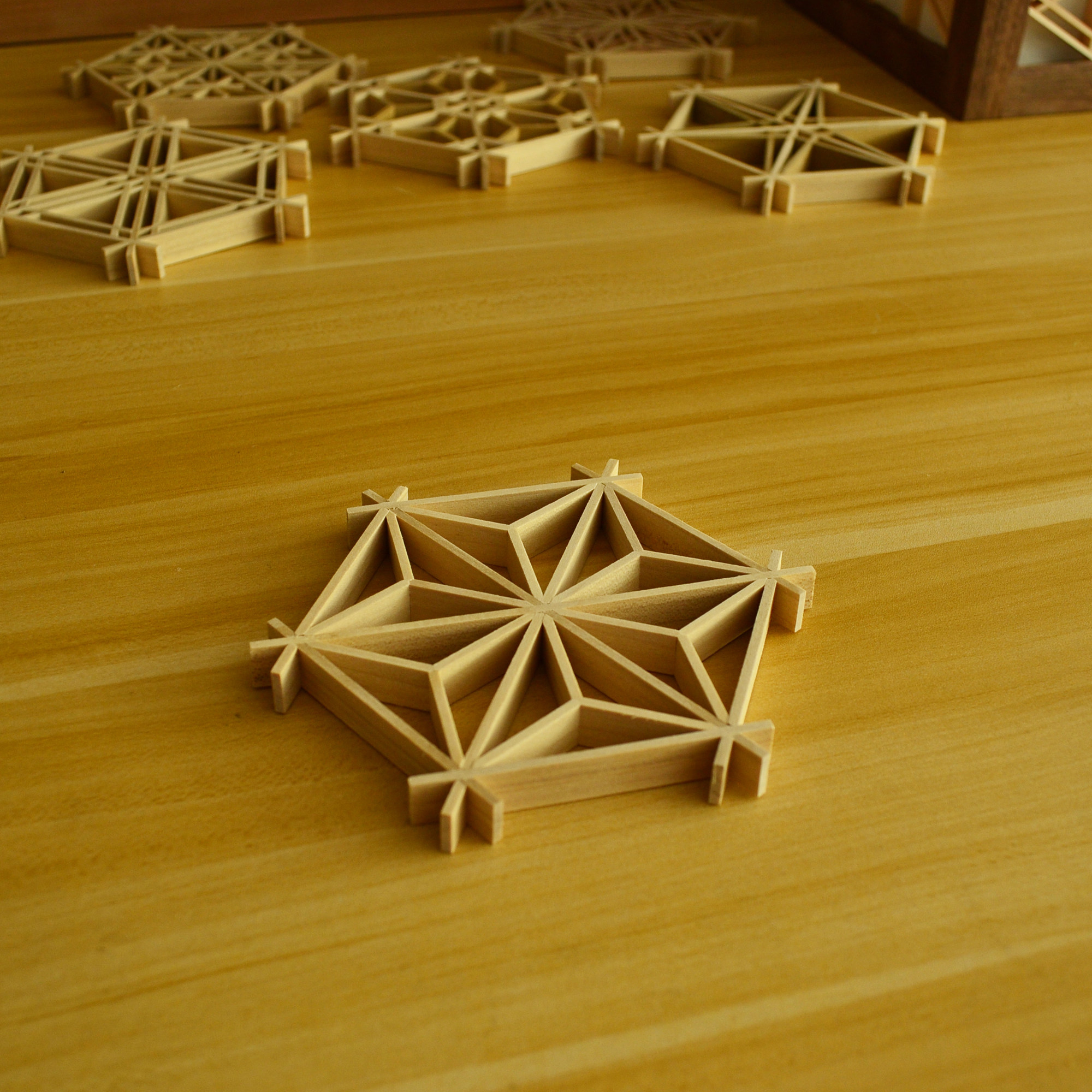 组子细工日式手工杯垫kumiko实木茶道六角