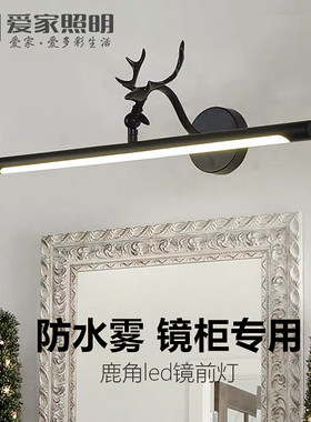 led免打孔镜柜灯北欧鹿角化妆灯