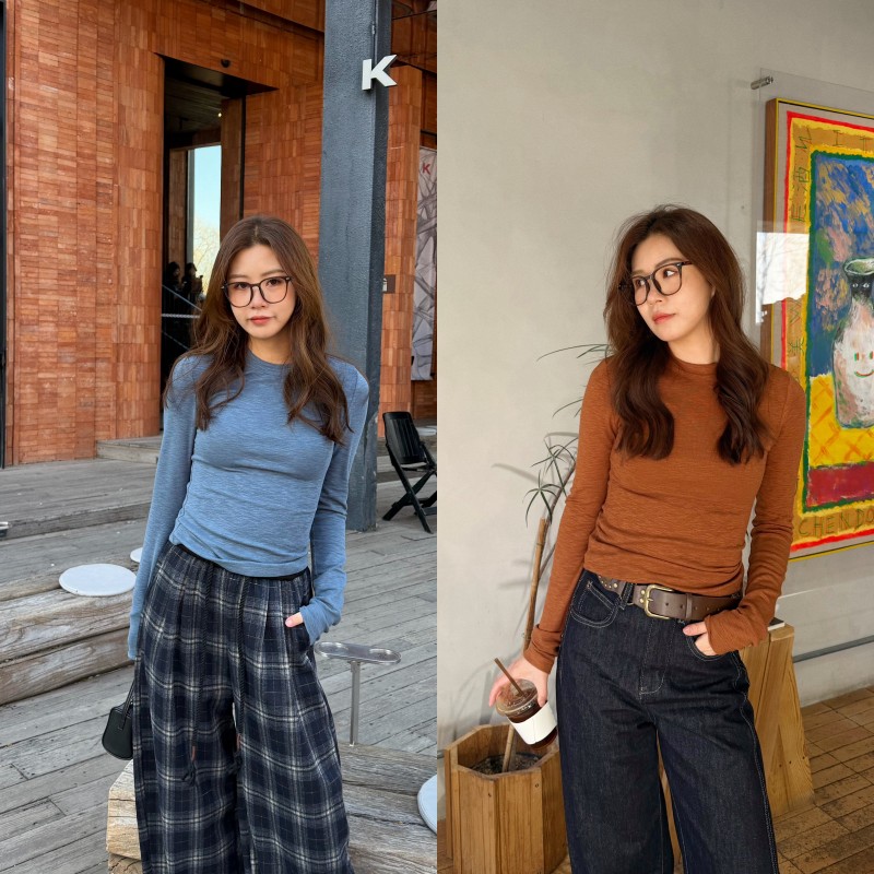 ACRAB修身显瘦圆领长袖T恤