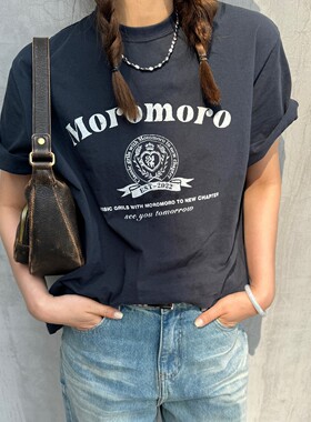 ACRAB 美式复古学院风新款ins夏季印花宽松休闲纯棉上衣短袖T恤女