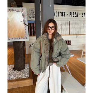 New 复古做旧重工可拆卸毛毛领羽绒夹克秋冬外套