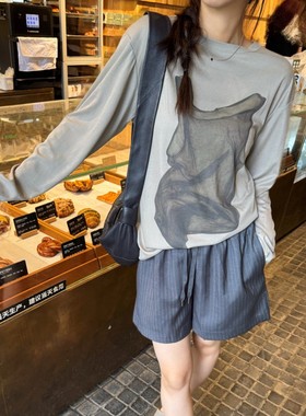 ACRAB 早秋chic美式复古慵懒天丝长袖T恤 春夏宽松打底衫女装上衣