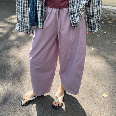 ACRAB香薰紫九分宽松弯刀休闲裤