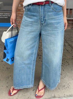 ACRAB 早秋版型很好浅蓝色高腰阔腿牛仔裤女 宽松慵懒直筒九分裤