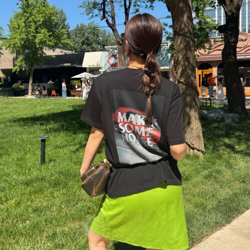 美式复古黑色正反图案短袖T恤
