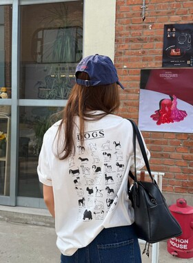 【3/23 New 】ACRAB 美式复古小狗印花短袖T恤女白色宽松显瘦百搭
