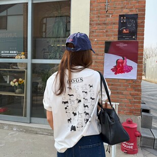 New T恤女白色宽松显瘦百搭 美式 复古小狗印花短袖 ACRAB
