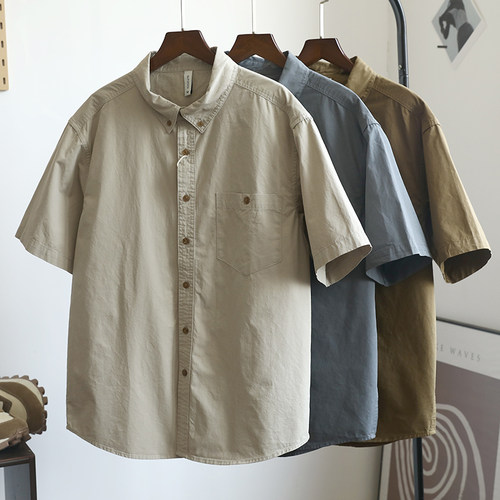 日系简约翻领纯棉衬衫短袖