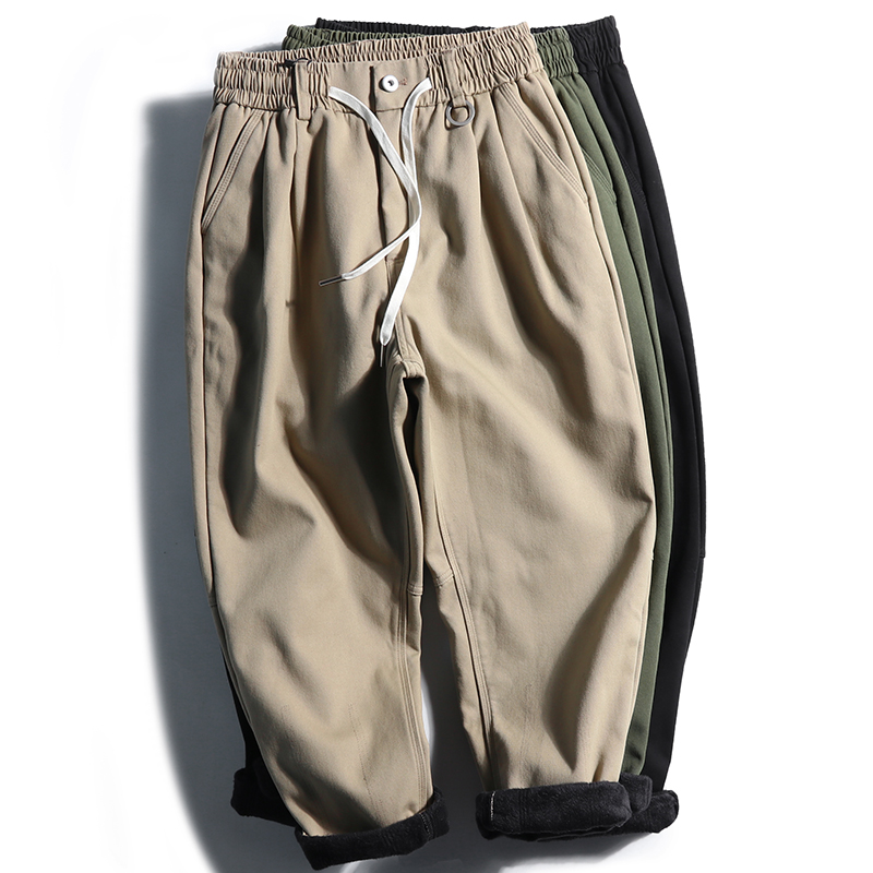 青年纯棉水洗复古加绒加厚工装裤