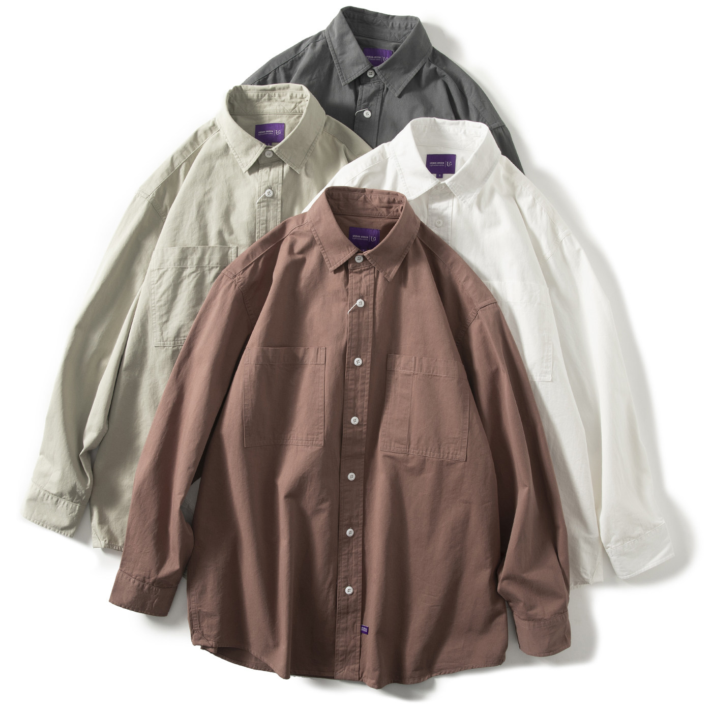 紫标复刻机能宽松工装两袋长袖衬衫男女春季纯棉阔版通勤翻领外套