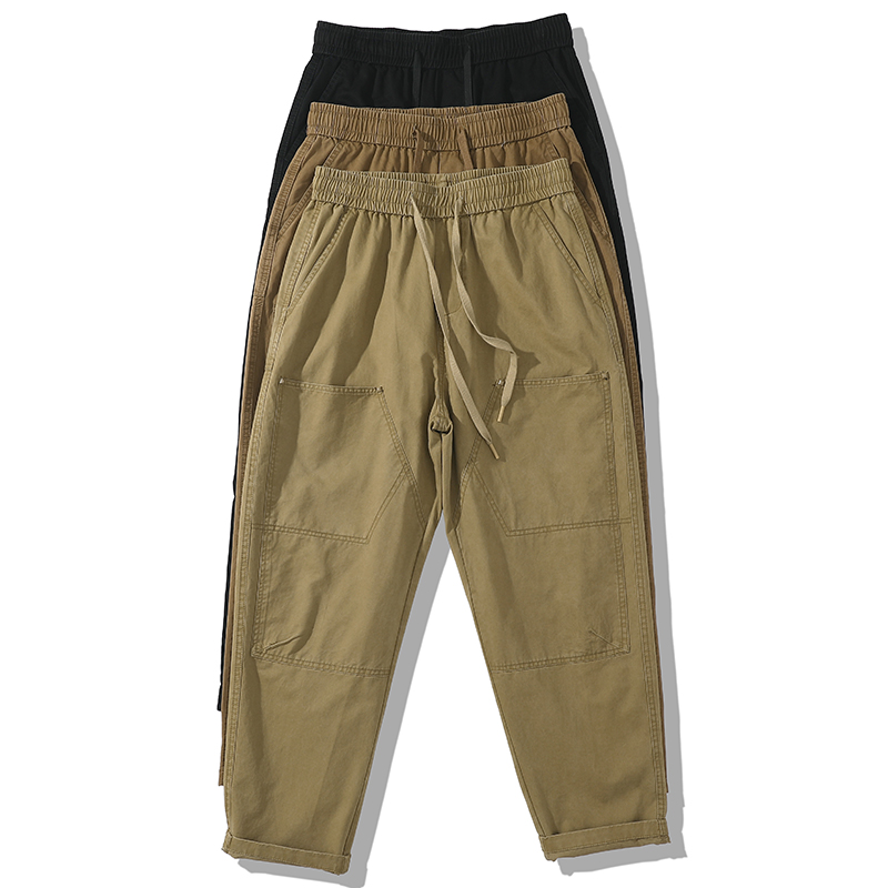 裤子夏季男款日系宽松口袋速干薄款工装长裤新美式重磅九分伐木裤
