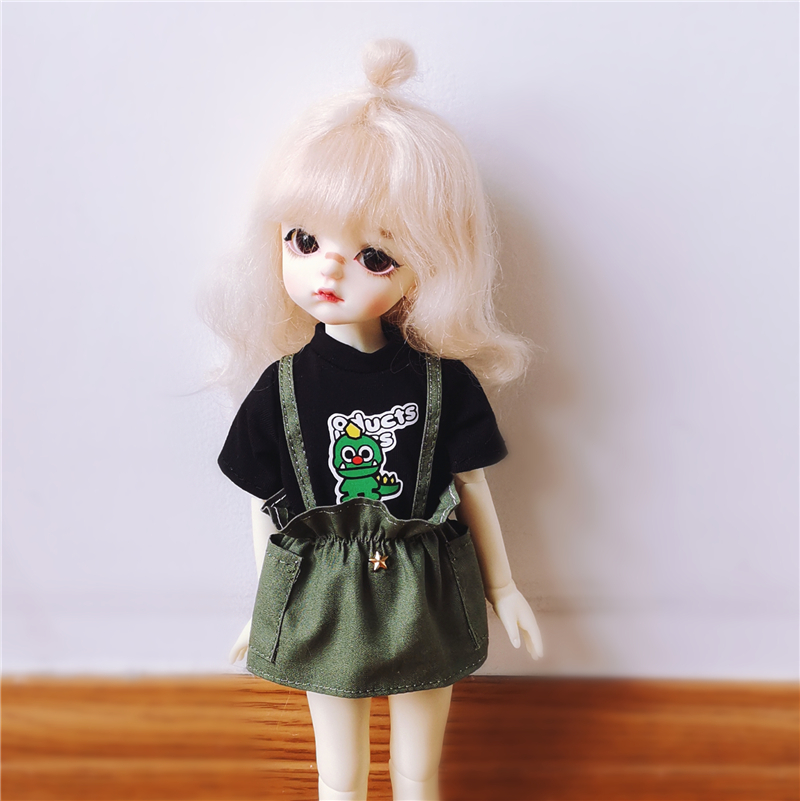 特殊尺寸定制BJD6分8分ob11小布ob22娃娃衣服T恤背带裙军绿色