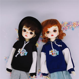 特体尺寸定制小布BJD6分8分viya娃娃衣服连帽卫衣拼色条纹