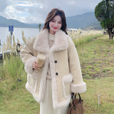 韩系羊羔毛外套女2025冬季新款短款毛领皮毛一体棉服小个子保暖，女装皮草，2B193