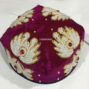 新疆小花帽子珍珠舞蹈演出女士广场舞舞台头饰手工四角帽子新款