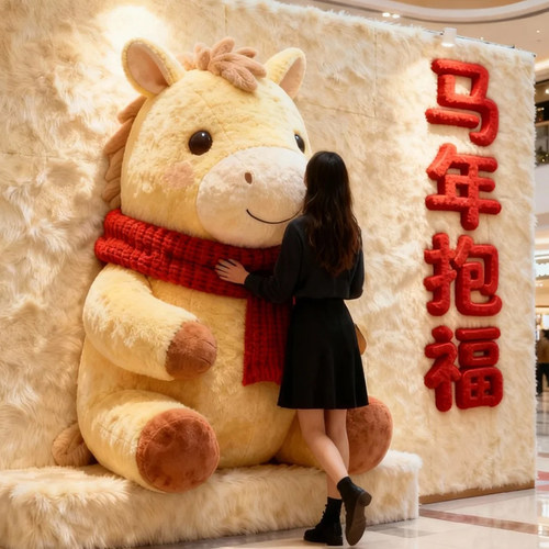 雪人马泡沫雕塑大型毛绒商场美陈