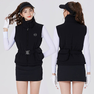 2024新款高尔夫马甲女秋冬高领加厚夹棉保暖女士背心户外运动外套