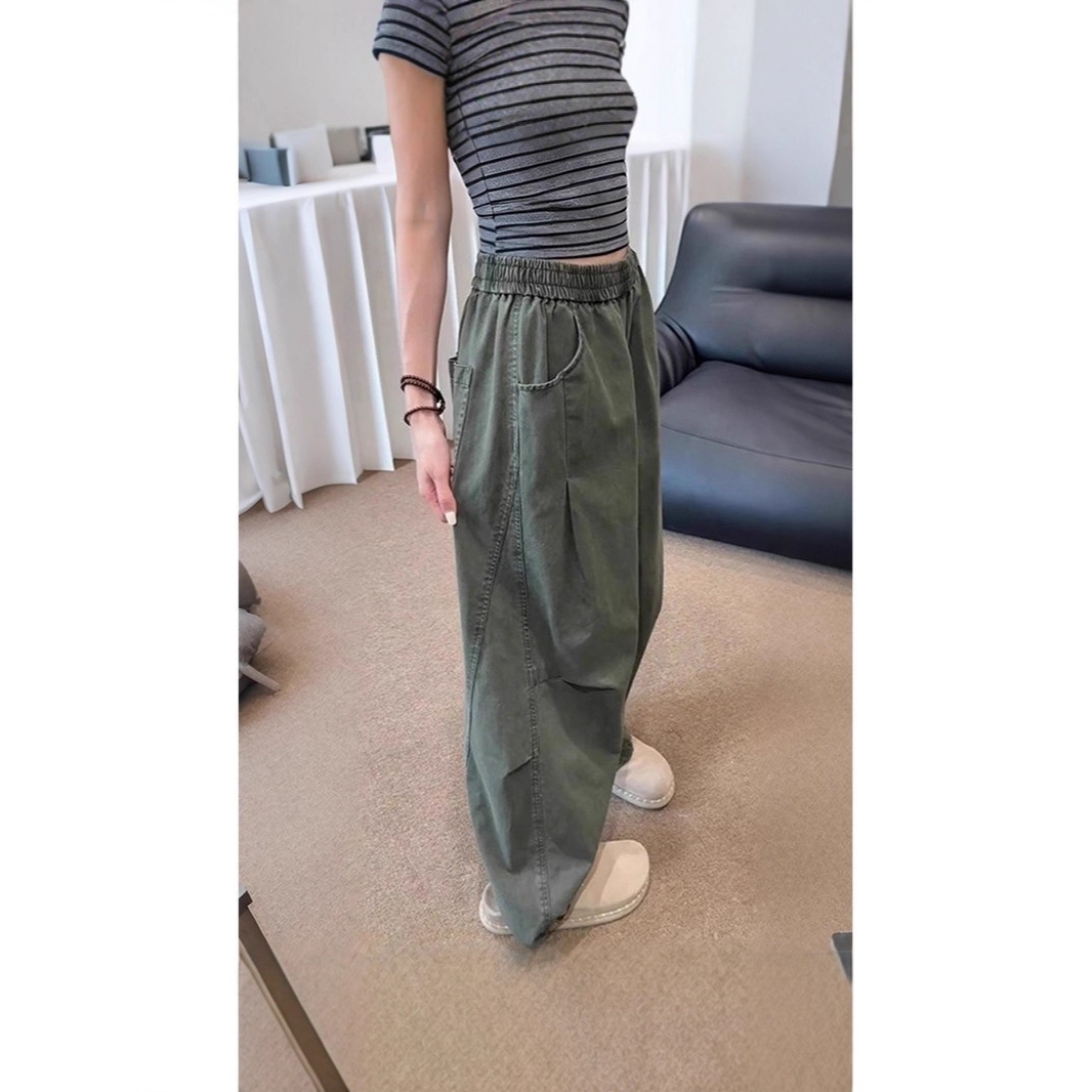 HOTSSS军绿色剪裁弯刀工装裤男秋季美式复古纯棉裤子阔腿直筒休闲