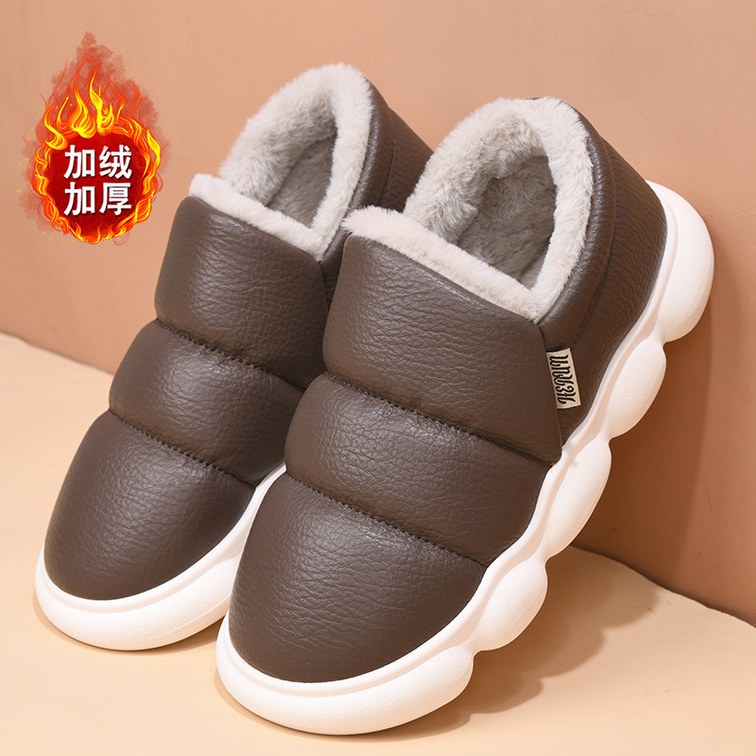 PU加绒保暖超轻底一脚蹬棉拖鞋