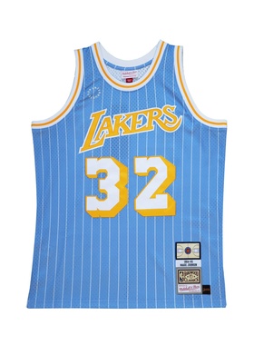 正品MN复古  湖人队 约翰逊 32号 蓝色 NBA SW球迷版球衣