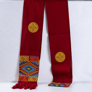 藏式腰带民族风藏装藏袍棉麻流苏腰带西藏风刺绣图案新款包邮