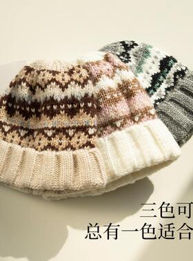 新款双层加厚针织毛线帽