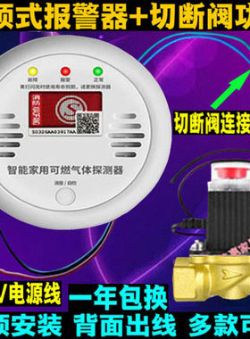 吸顶式家用燃气报警器天然气泄露报警器带切断阀电磁阀排风扇正品