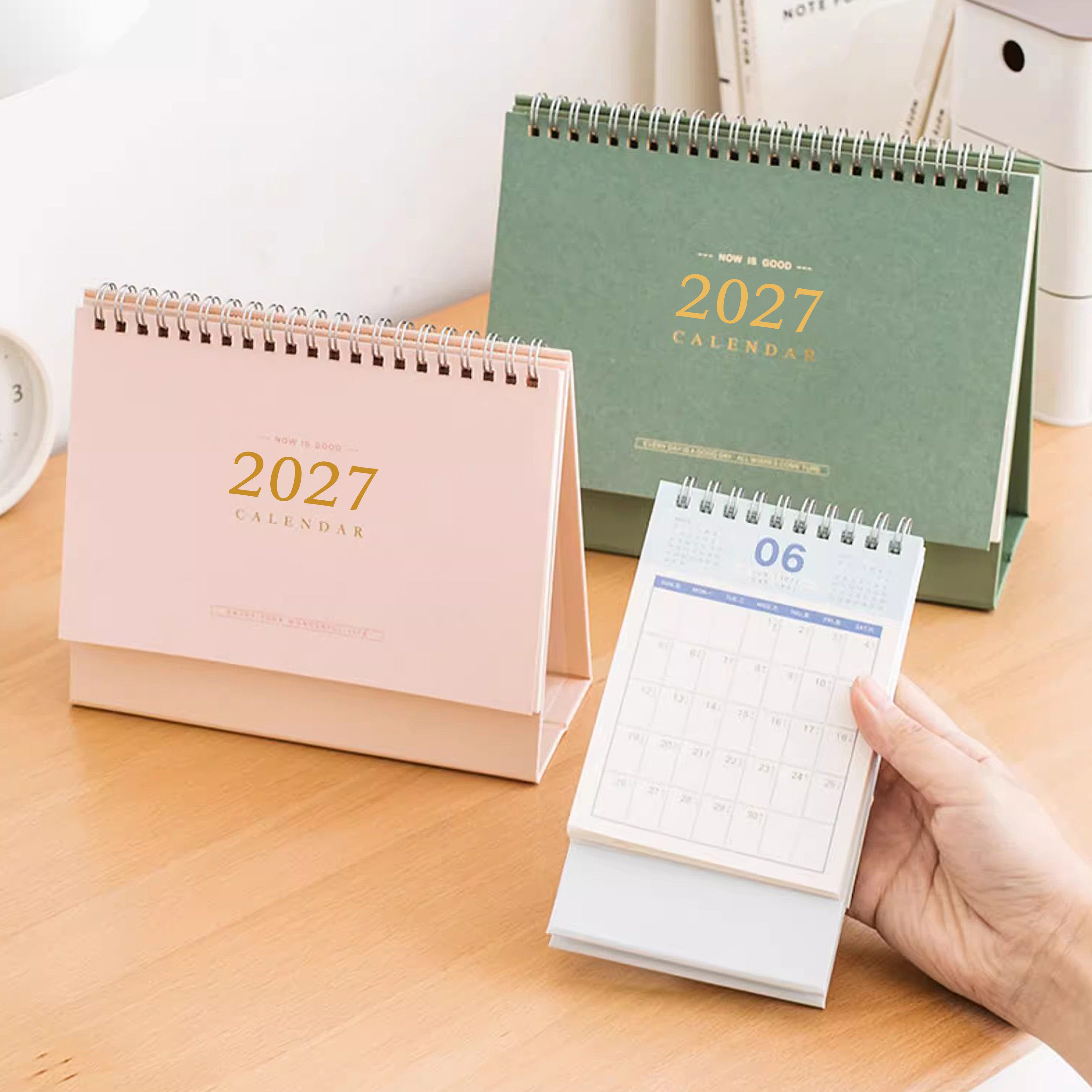 2027年可爱文艺办公桌面日历创意可爱自律打卡高考倒计时考研ins风万年历少女办公桌小台历记事本定制2026年