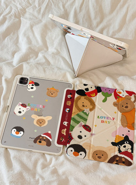 卡通小动物适用苹果ipad11保护壳air8/7亚克力pro13平板保护壳10.2英寸带笔槽第11代保护套防摔mini6全包10.9