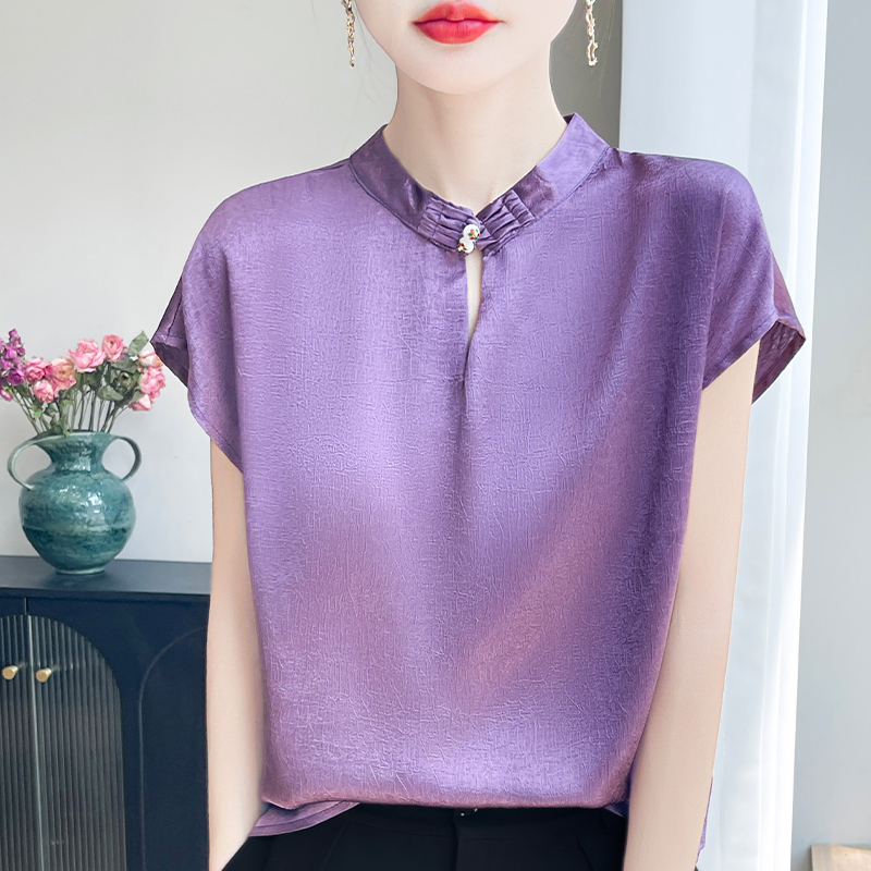 夏季国风缎面琉光短袖T恤女上衣